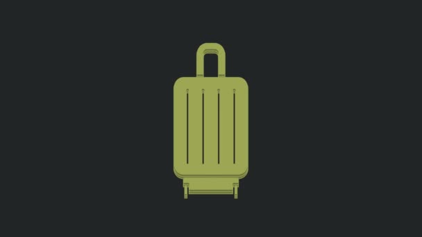 Grøn Kuffert Til Rejse Ikon Isoleret Sort Baggrund Rejsetegn Bagage – Stock-video