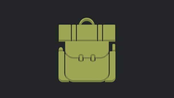 Green Hiking Backpack Icon Isolated Black Background Camping Mountain Exploring — Stock Video