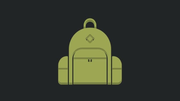 Green Hiking Backpack Icon Isolated Black Background Camping Mountain Exploring — Stock Video
