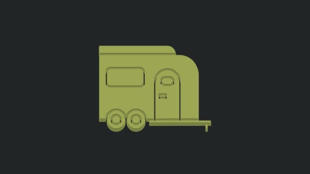 Grön Camping Trailer Ikon Isolerad Svart Bakgrund Res Husbil Husvagn — Stockvideo