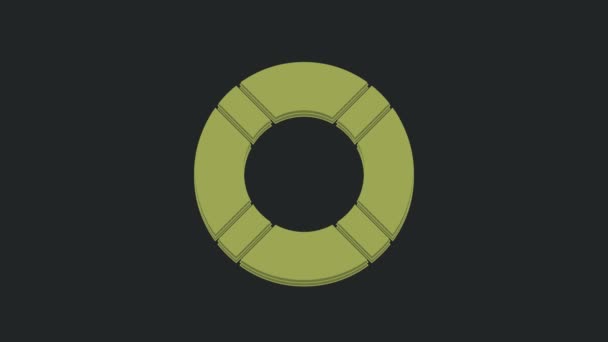 绿色救生圈图标隔离在黑色背景 救生浮式救生圈用于海滩 救生带用于救人 4K视频运动图形动画 — 图库视频影像
