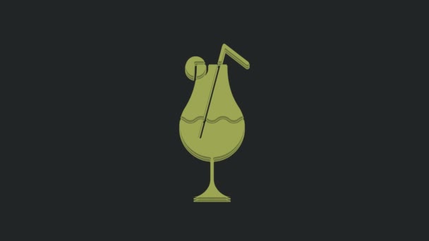 绿色鸡尾酒和酒精饮料图标分离的黑色背景 4K视频运动图形动画 — 图库视频影像