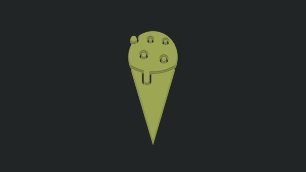 Green Ice Cream Waffle Con Icon Izolat Fundal Negru Simbolul — Videoclip de stoc