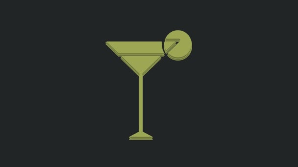 绿色马丁尼玻璃图标孤立在黑色背景 鸡尾酒尾巴图标 酒杯图标 4K视频运动图形动画 — 图库视频影像