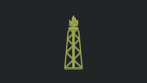 绿色石油钻机的消防图标隔离在黑色背景 工业物体 4K视频运动图形动画 — 图库视频影像