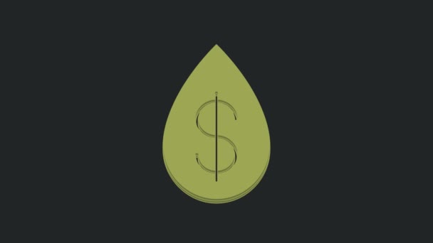 Groene Olie Druppel Met Dollarsymbool Pictogram Geïsoleerd Zwarte Achtergrond Video — Stockvideo