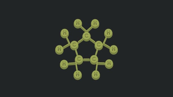 在黑色背景上孤立的绿色分子油图标 化学中分子的结构 4K视频运动图形动画 — 图库视频影像