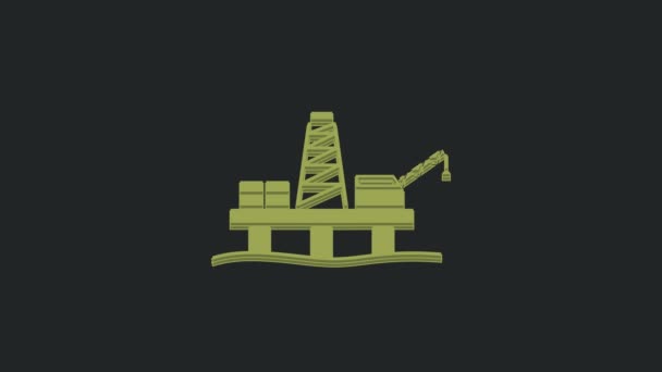 绿色石油平台上的海图标孤立在黑色背景上 海上钻机 石油平台 天然气燃料 工业离岸 4K视频运动图形动画 — 图库视频影像