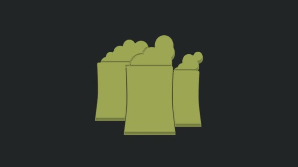 绿色石油和天然气工业厂房图标隔离在黑色背景 4K视频运动图形动画 — 图库视频影像