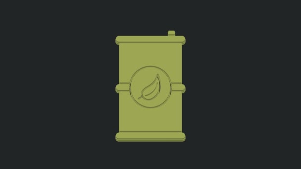 绿色生物燃料桶图标隔离在黑色背景 生态生物和罐头 绿色环境和循环利用 4K视频运动图形动画 — 图库视频影像