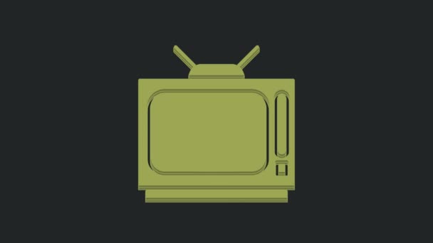 Icono Retro Verde Aislado Sobre Fondo Negro Señal Televisión Animación — Vídeos de Stock