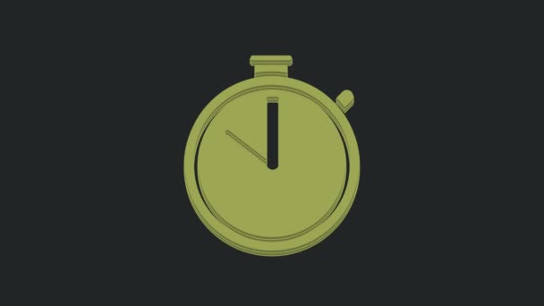 绿色秒表图标隔离在黑色背景 时间计时器标志 验尸官的标志4K视频运动图形动画 — 图库视频影像
