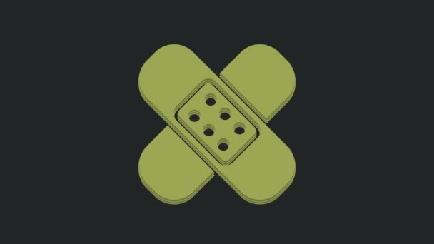 Grünes Kreuzbandpflaster Symbol Isoliert Auf Schwarzem Hintergrund Medizinischer Gips Klebeverband — Stockvideo