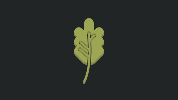 绿叶图标隔离在黑色背景上 叶子的标志 新鲜的自然产品符号 4K视频运动图形动画 — 图库视频影像