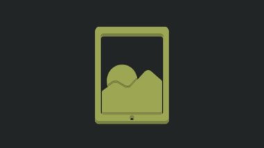 Siyah arkaplanda yeşil grafik tableti simgesi izole edildi. 4K Video hareketli grafik canlandırması.