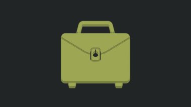 Siyah arkaplanda yeşil evrak çantası simgesi izole edildi. İş ilanı. İş portföyü. 4K Video hareketli grafik canlandırması.