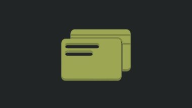Yeşil kredi kartı simgesi siyah arkaplanda izole edildi. Çevrimiçi ödeme. Nakit çekilmesi. Finansal operasyonlar. Alışveriş tabelası. 4K Video hareketli grafik canlandırması.