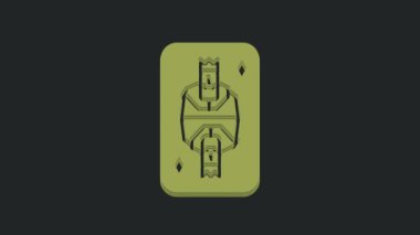 Yeşil Kral, siyah arkaplanda izole edilmiş elmas sembollü kağıt oynuyor. Kumarhane kumarı. 4K Video hareketli grafik canlandırması.