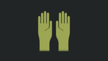 Siyah arka planda izole edilmiş yeşil lastik eldiven ikonu. Lateks el koruması işareti. Ev işi temizlik ekipmanları sembolü. 4K Video hareketli grafik canlandırması.