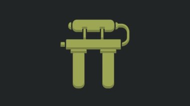 Yeşil Su filtresi simgesi siyah arkaplanda izole edildi. Su filtreleme sistemi. Ters osmoz sistemi. 4K Video hareketli grafik canlandırması.