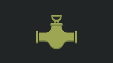 Yeşil Endüstri metalik boru ve kapakçık simgesi siyah arka planda izole edildi. 4K Video hareketli grafik canlandırması.