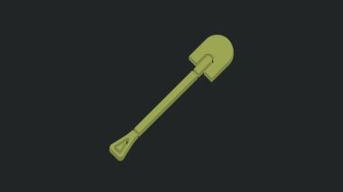 Yeşil Ateş küreği simgesi siyah arkaplanda izole edildi. Yangın koruma ekipmanları. İtfaiyeciler için ekipman. 4K Video hareketli grafik canlandırması.