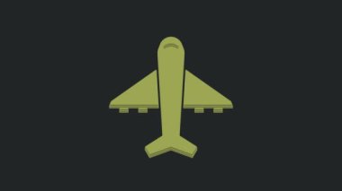 Yeşil düzlem simgesi siyah arkaplanda izole edildi. Uçan uçak ikonu. Uçak tabelası. 4K Video hareketli grafik canlandırması.