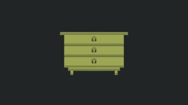 Siyah arkaplanda yeşil çekmece simgesi izole edildi. 4K Video hareketli grafik canlandırması.