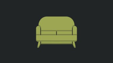 Siyah arkaplanda yeşil kanepe simgesi izole edildi. 4K Video hareketli grafik canlandırması.