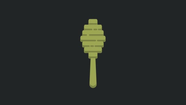 Icona Dipper Stick Miele Verde Isolato Sfondo Nero Mestolo Miele — Video Stock
