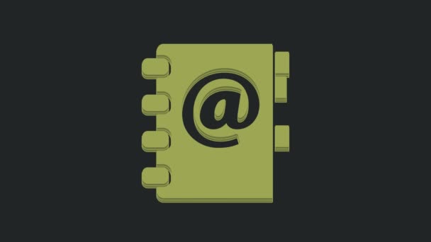 绿色地址书图标孤立在黑色背景 笔记本 联系方式 电话簿图标 4K视频运动图形动画 — 图库视频影像