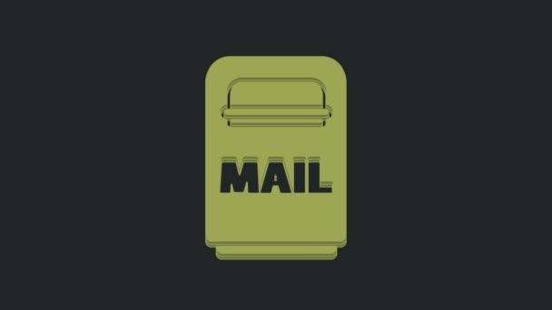 黒の背景に隔離された緑のメールボックスアイコン メールボックスのアイコン ポールの郵便ポストにフラグが付いている 4Kビデオモーショングラフィックアニメーション — ストック動画