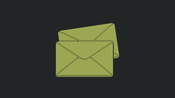 黒の背景に隔離された緑のエンベロープアイコン メールメッセージの文字記号 4Kビデオモーショングラフィックアニメーション — ストック動画