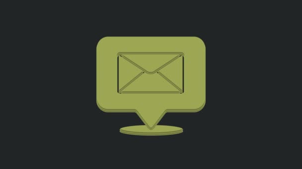黒の背景に隔離された封筒アイコンと緑のスピーチバブル 4Kビデオモーショングラフィックアニメーション — ストック動画