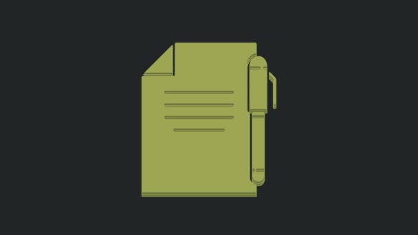 Зелений Документ Піктограма Ручки Ізольовані Чорному Тлі Піктограма Файла Піктограма — стокове відео