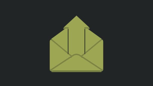 黒の背景に隔離された緑色の送信メールアイコン 封筒の記号 発信メッセージのサインだ メールナビゲーションボタン 4Kビデオモーショングラフィックアニメーション — ストック動画