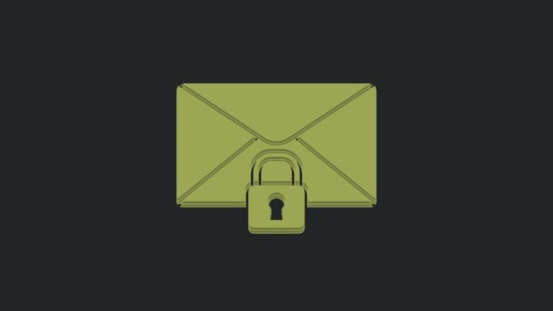 Icona Della Password Blocco Messaggio Posta Verde Isolato Sfondo Nero — Video Stock