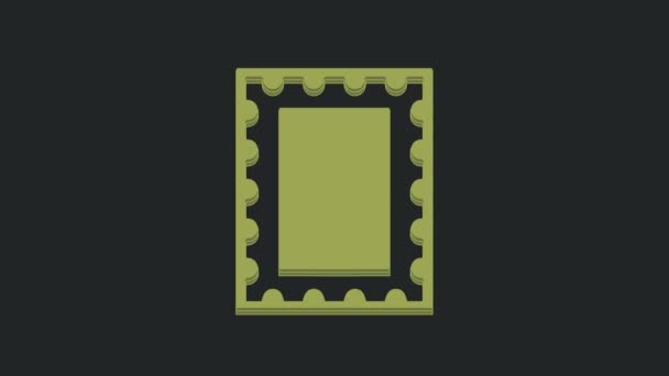 Ікона Зеленої Поштової Марки Ізольована Чорному Тлі Відеографічна Анімація — стокове відео