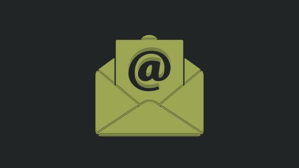 绿色邮件和电子邮件图标隔离在黑色背景 信封符号电子邮件 电子邮件信息签名 4K视频运动图形动画 — 图库视频影像