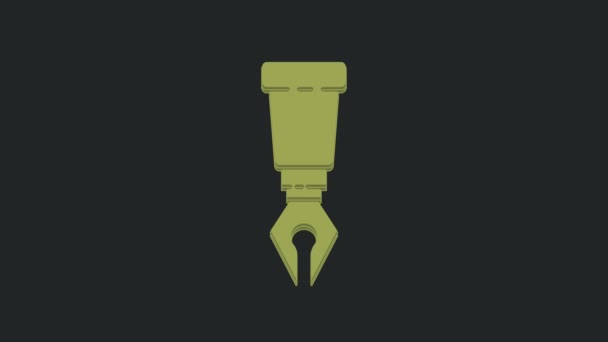 绿色源泉笔尖图标孤立在黑色背景 Pen工具标志 4K视频运动图形动画 — 图库视频影像