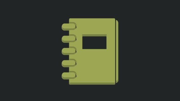 Green Notebook Icoon Geïsoleerd Zwarte Achtergrond Spiraal Notitieblok Icoon Schoolschrift — Stockvideo