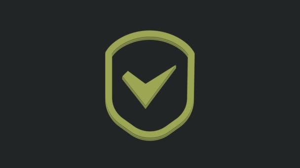 Green Shield Check Mark Icon Isolated Black Background Security Safety — Stock Video