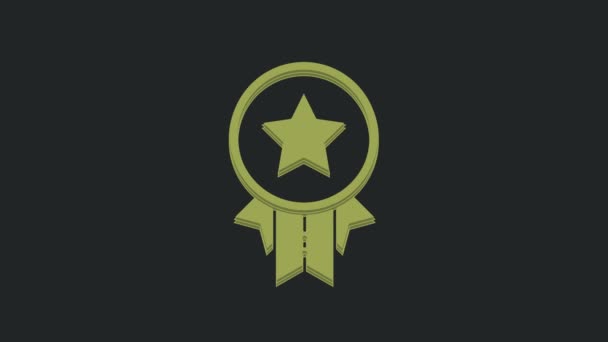 Zelená Medaile Ikonou Hvězdy Izolované Černém Pozadí Znamení Vítězů Medaile — Stock video
