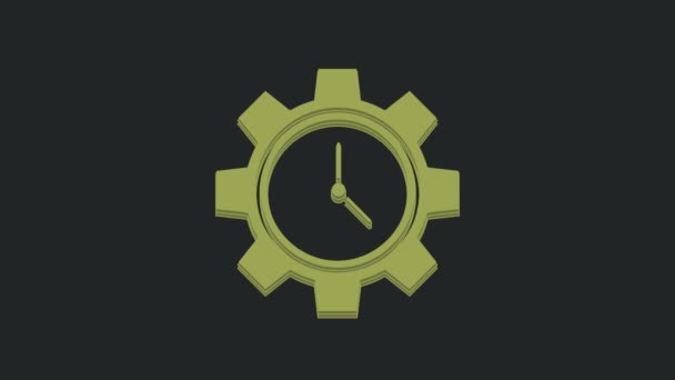 Green Time Management Icon Isolated Black Background Clock Gear Sign — Stock Video