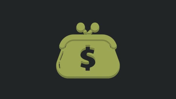 Πράσινο Πορτοφόλι Σύμβολο Δολαρίου Απομονωμένο Μαύρο Φόντο Εικονίδιο Τσέπης Σύμβολο — Αρχείο Βίντεο