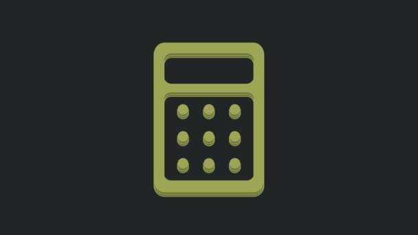 Зеленый Значок Калькулятора Изолирован Черном Фоне Символ Бухгалтерии Математические Расчеты — стоковое видео