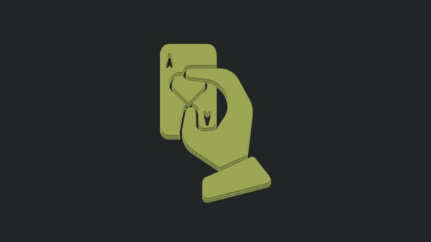 绿手手握着在黑色背景上孤立的扑克牌图标 卡西诺游戏设计 4K视频运动图形动画 — 图库视频影像