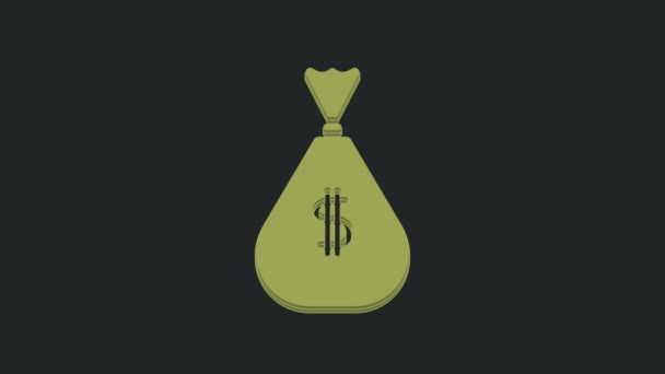 Πράσινο Εικονίδιο Τσάντα Χρήματα Απομονώνονται Μαύρο Φόντο Δολάριο Σύμβολο Usd — Αρχείο Βίντεο