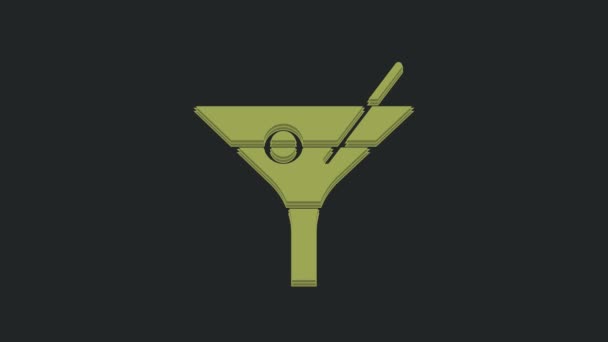 绿色马丁尼玻璃图标孤立在黑色背景 鸡尾酒尾巴图标 酒杯图标 4K视频运动图形动画 — 图库视频影像