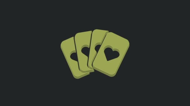 黒の背景に隔離されたトランプアイコンの緑のデッキ カジノのギャンブル 4Kビデオモーショングラフィックアニメーション — ストック動画